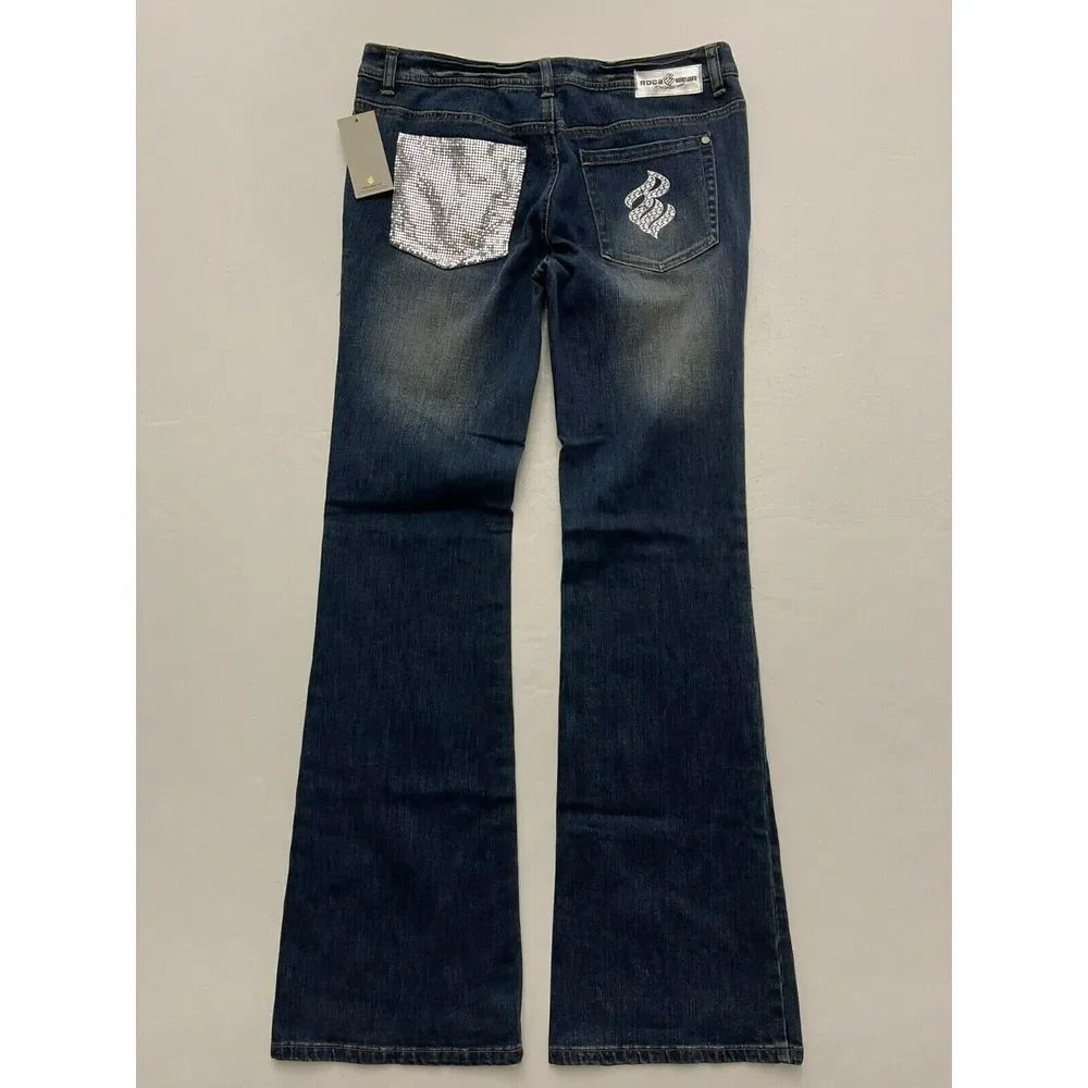 NWT Rocawear SZ 11 (32 x 34) Women's Dark Wash Bootcut Disco Shine Pocket‎ Jeans
